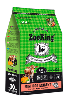 Корм ZooRing Mini Dog Exigent для взрослых привередливых собак мини пород (Телятина и рис с тыквой)
